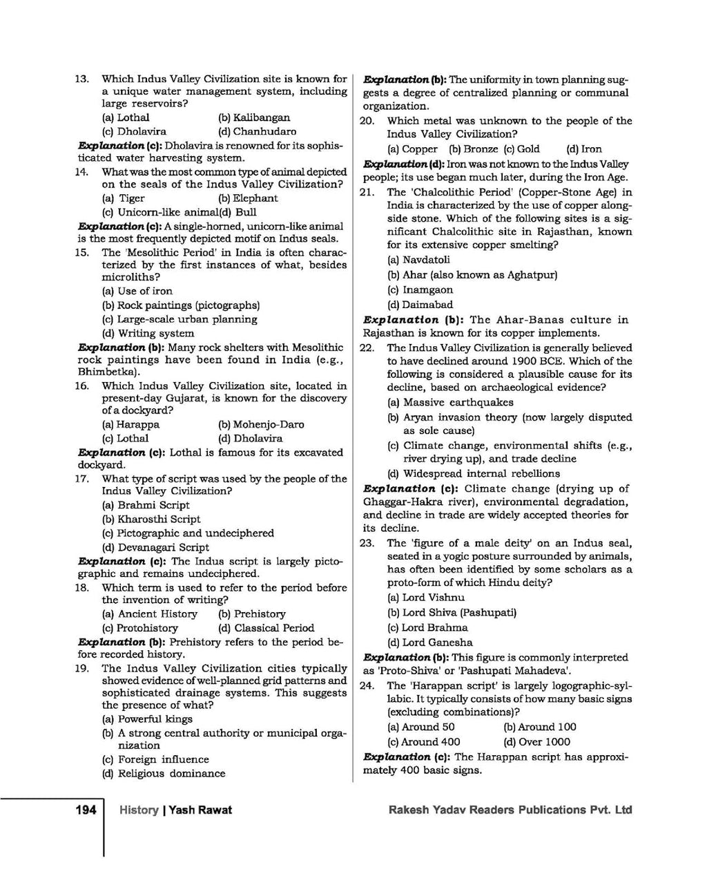 Rakesh Yadav General Studies 6500+ Objective MCQs study material page with MCQs on Indian Valley Civilization