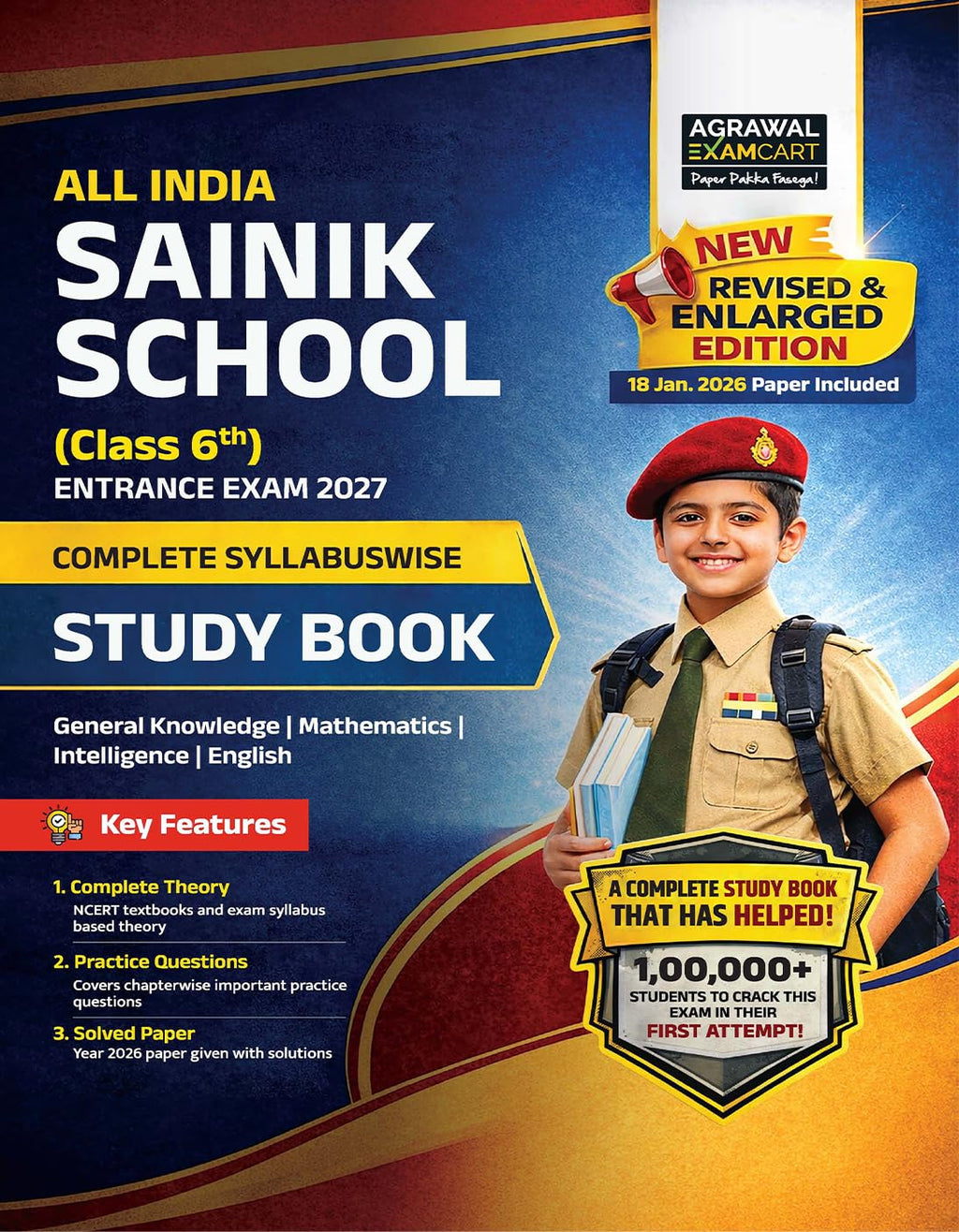 Cover of Examcart All India Sainik School Class 6 Entrance Exam Study Guide 2027 with exam details and key features.