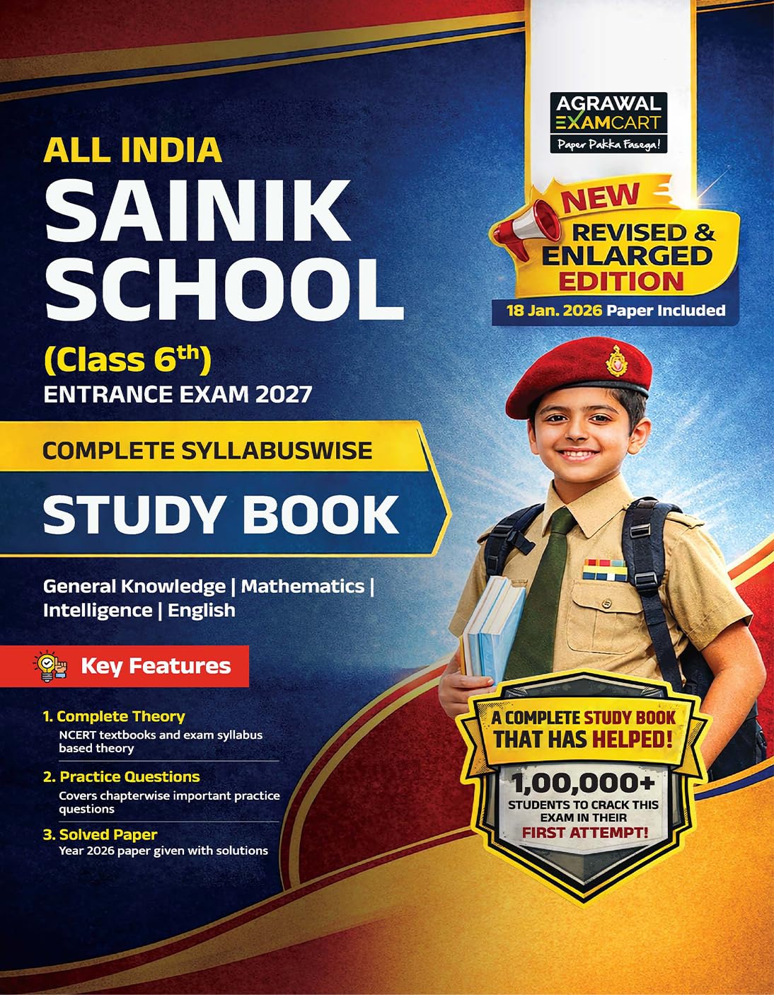 Cover of Examcart All India Sainik School Class 6 Entrance Exam Study Guide 2027 with exam details and key features.