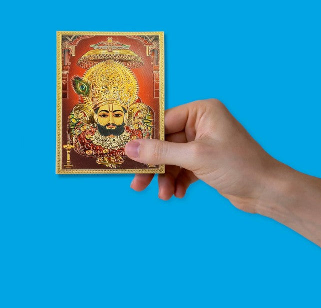Shree Khatu Shyam Chalisa Book With, khatu shyam ji Gold Plated Adhesive Pocket Size Sticker Photo (3.5 x2.5 in) Waterproof Shyam Baba Religious Sticker